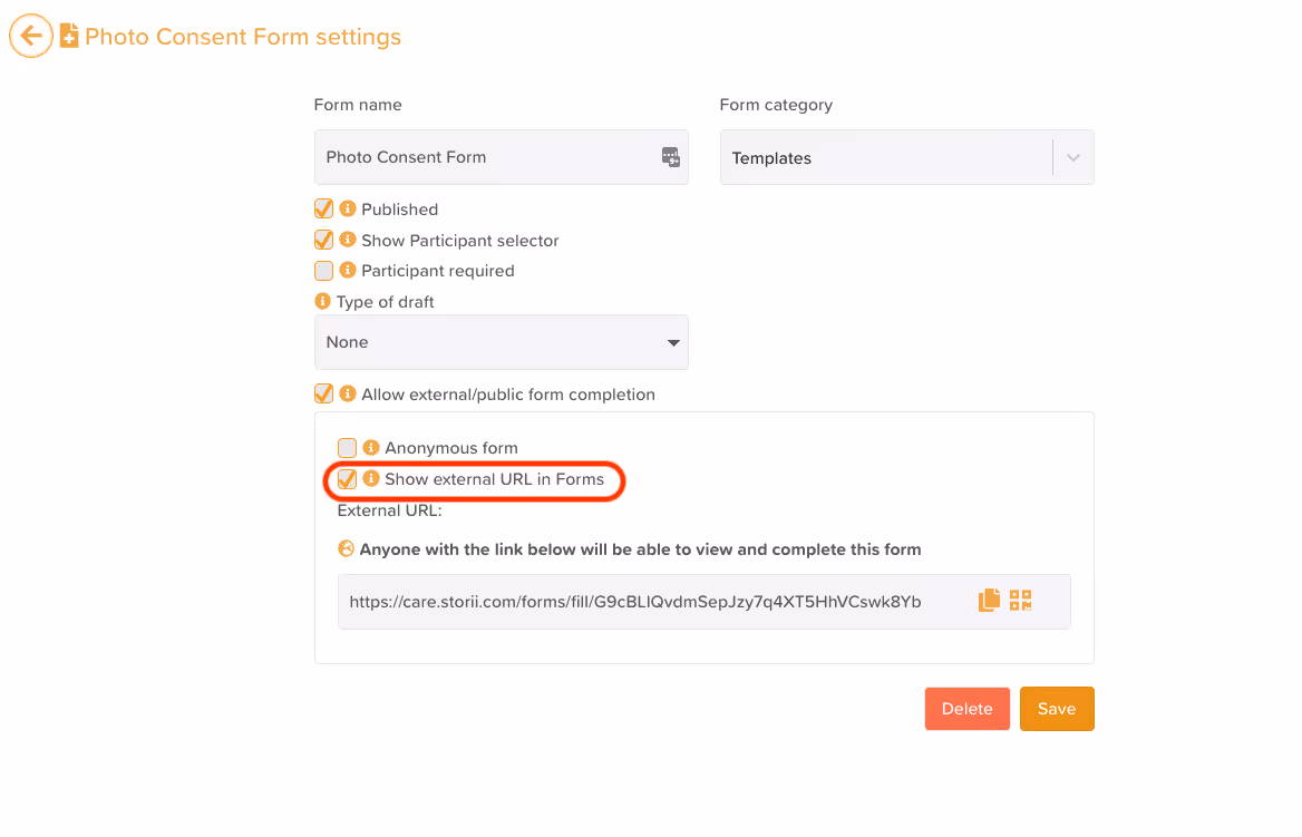 Show external URL in Forms