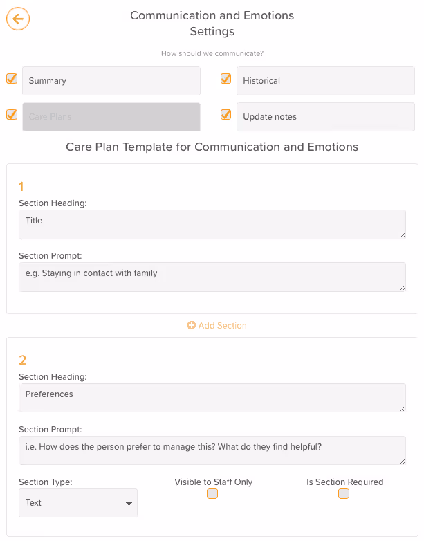 Care Plan Customizations