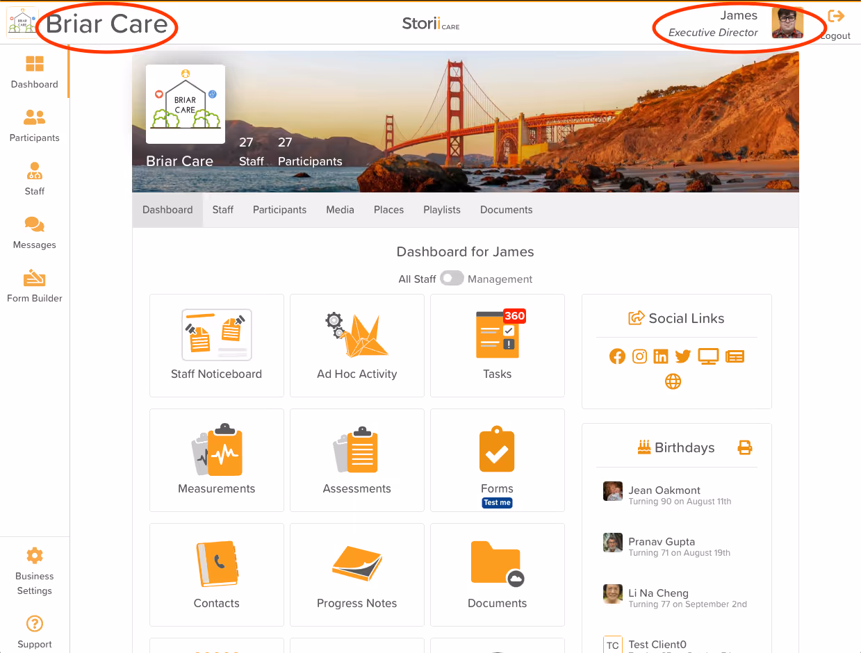 Click the Business Name or your Staff Profile Picture to access your Profile area.