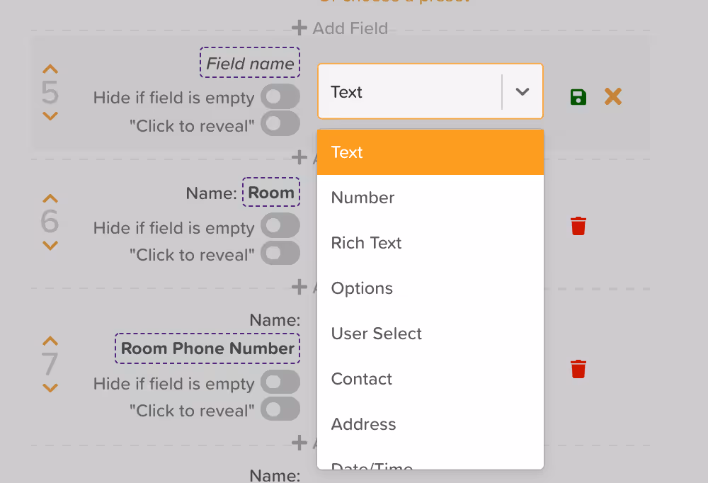 StoriiCare Overview Field Types