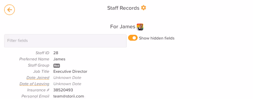 'Show hidden fields' Enabled