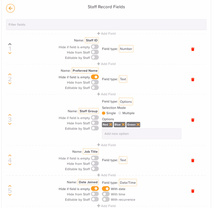 Staff Records Settings