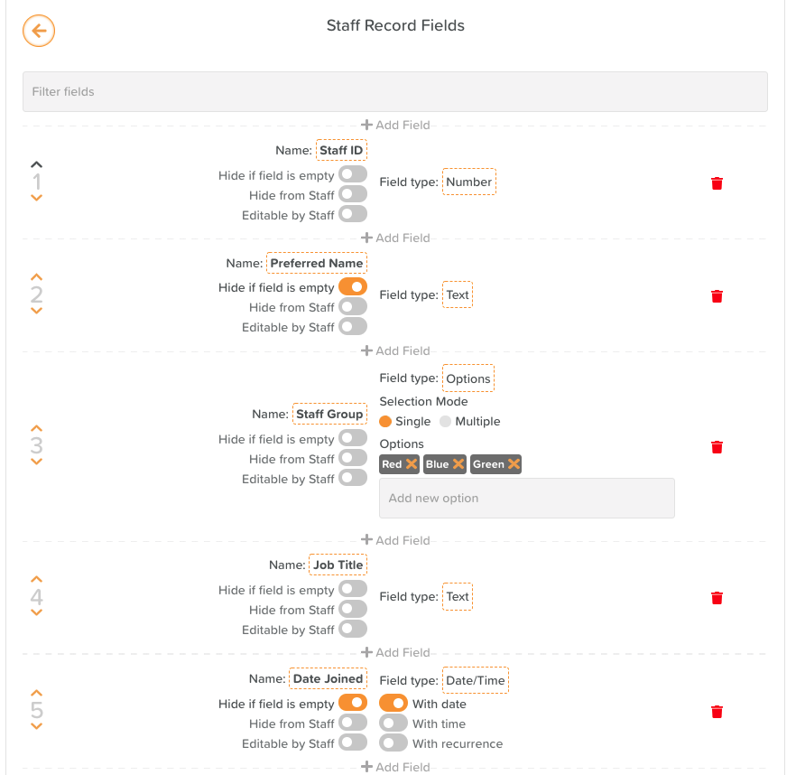 Staff Records Settings