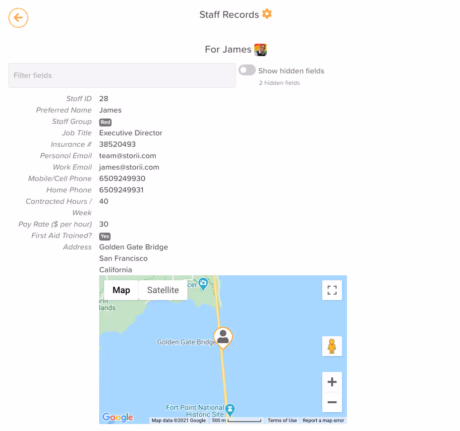 Example Staff Record View