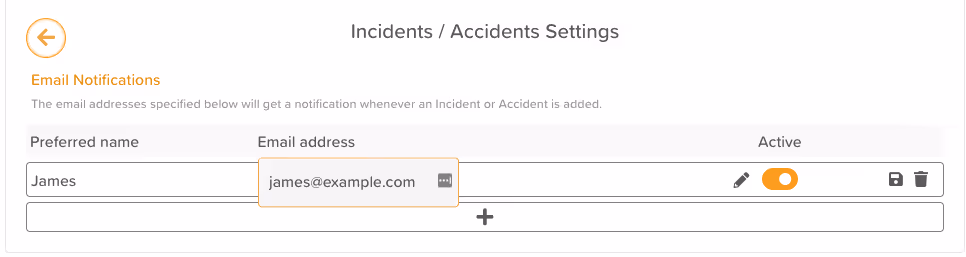 Incident & Accident notification emails