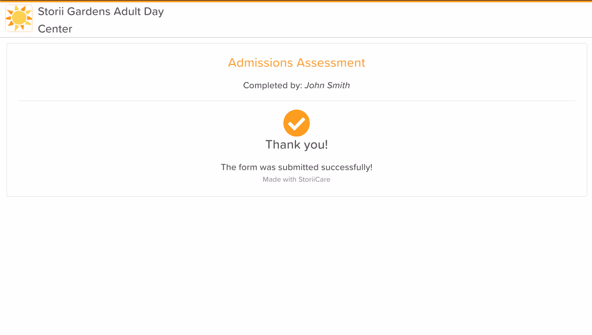 External form completion message