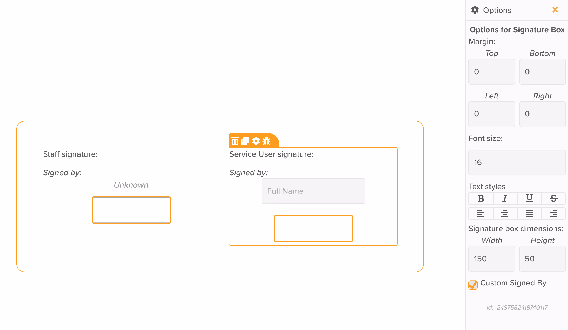 'Custom Signed by' enabled in Signature Options