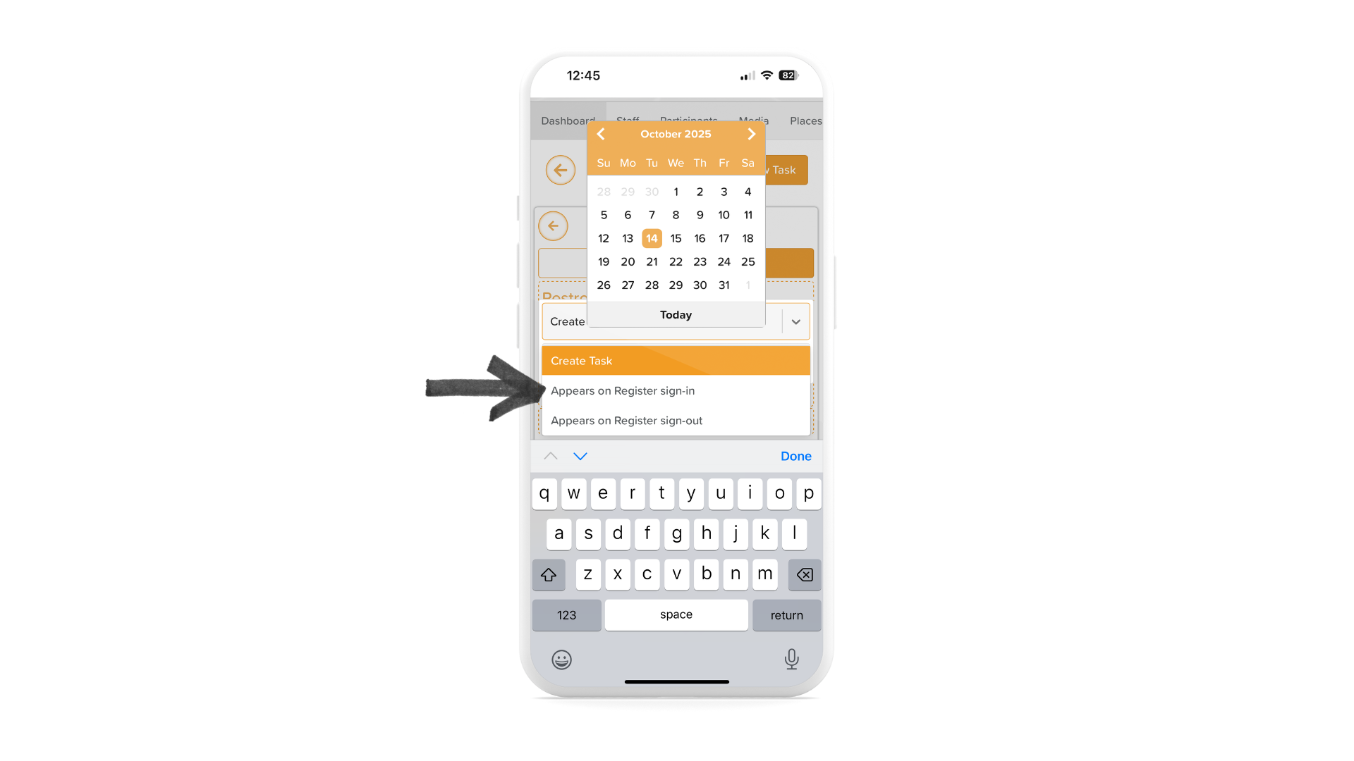 A mobile phone showing how to schedule a task on StoriiCare