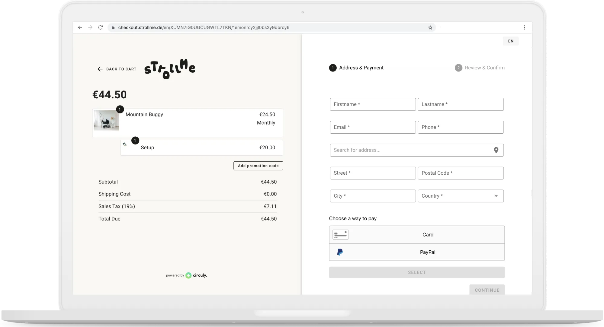 Screenshot Strollme Checkout from circuly