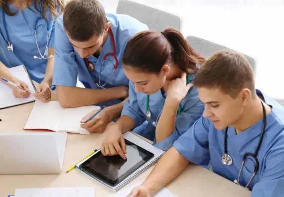 medical students studying for a medical exam test