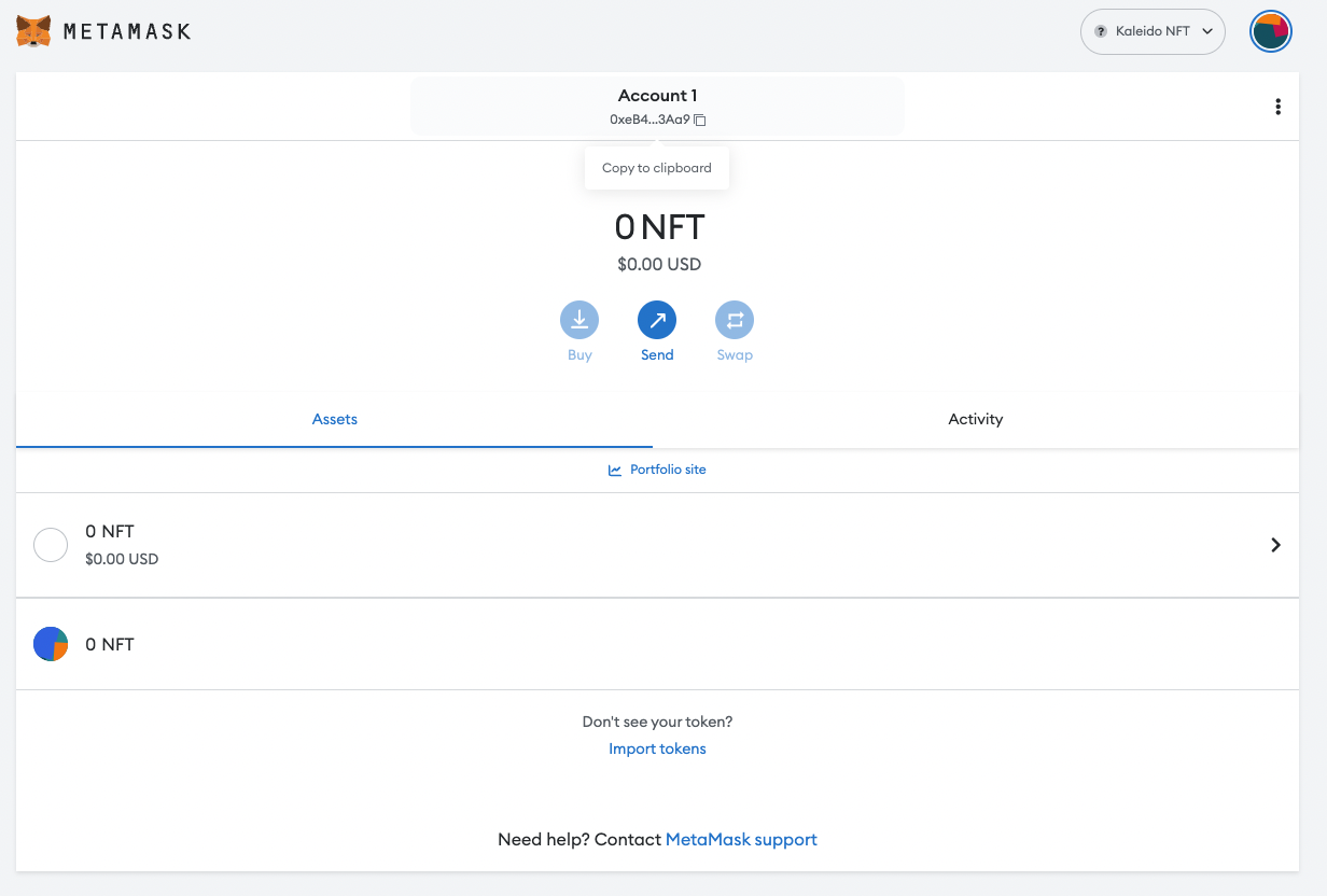 Screenshot of erc721 NFT in Metamask