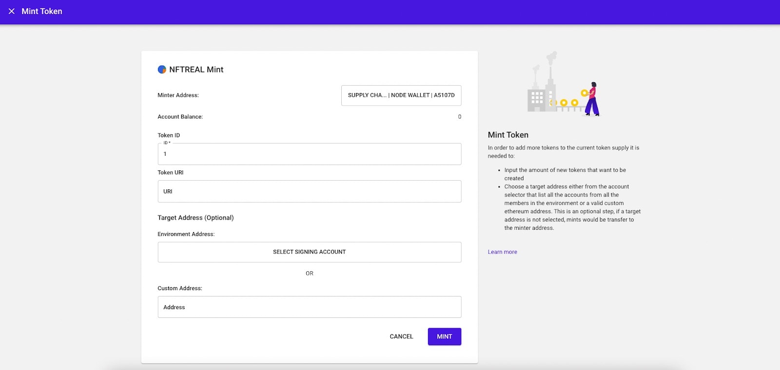 NFTReal Mint in the Kaleido console