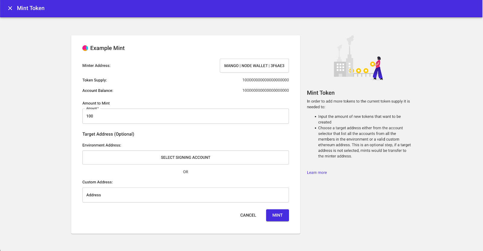 Mint token dashboard