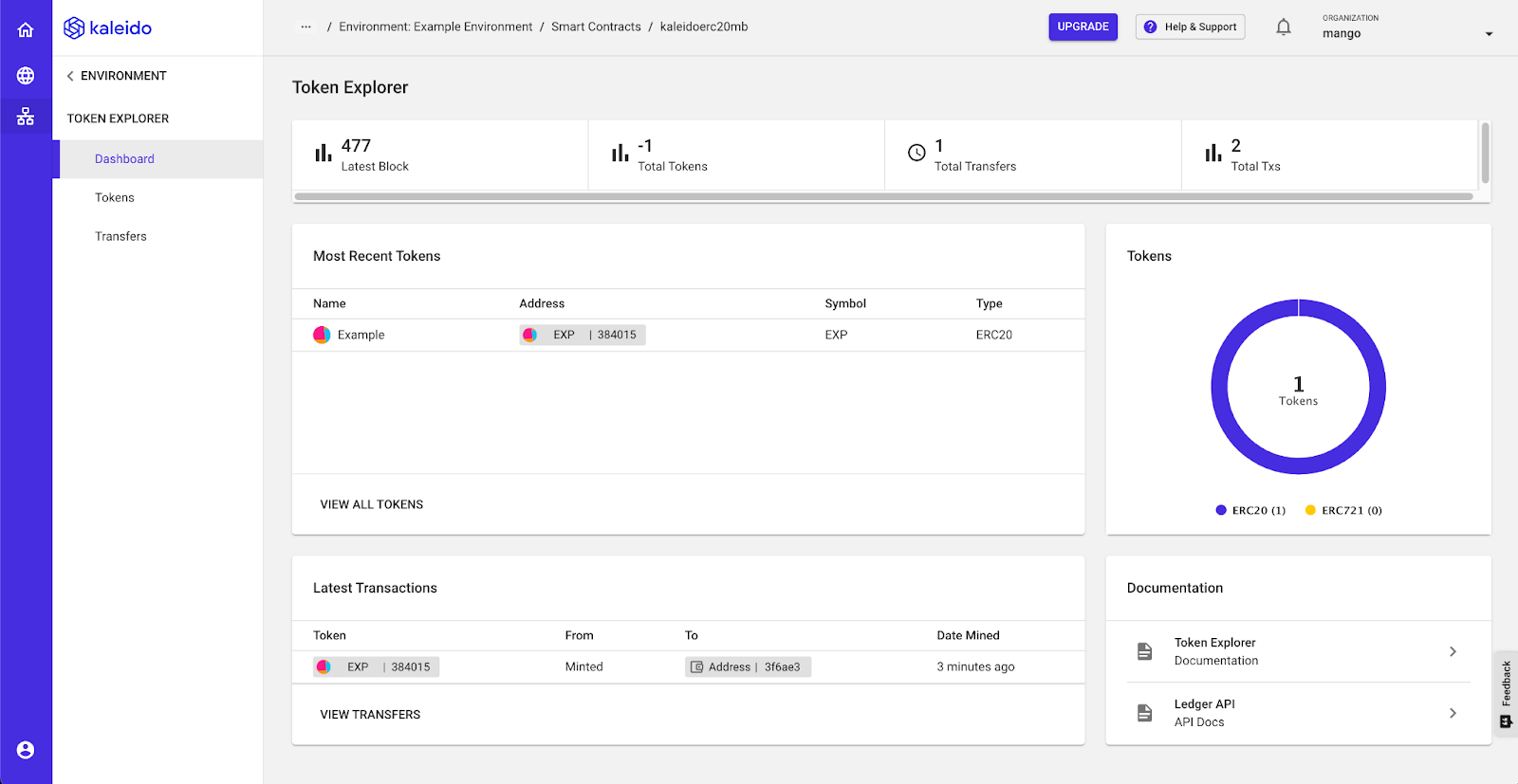 Token explorer in Kaleido console