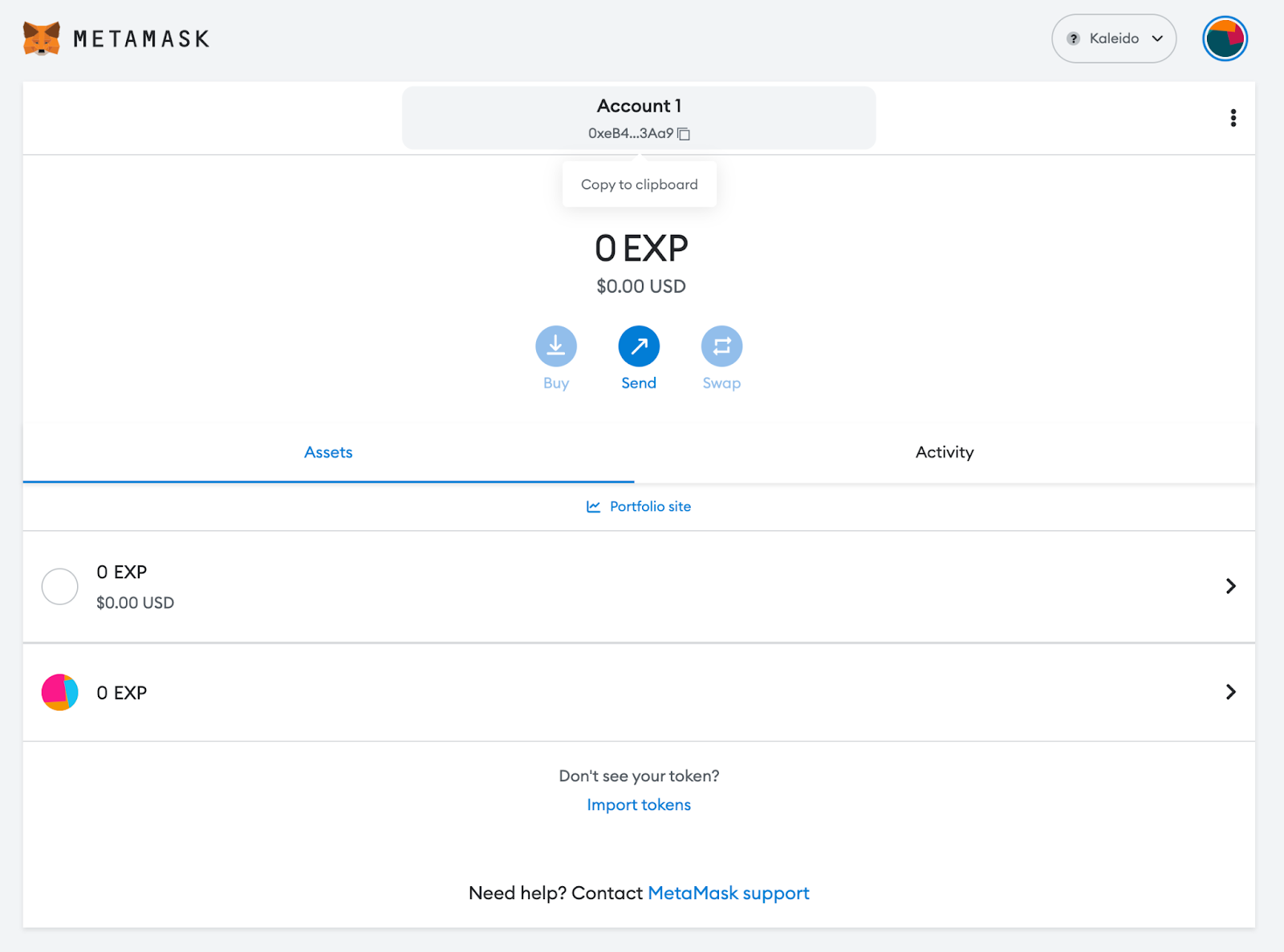 Metamask dashboard