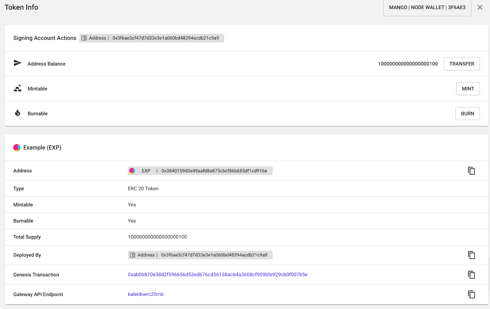 Token info dashboard screenshot