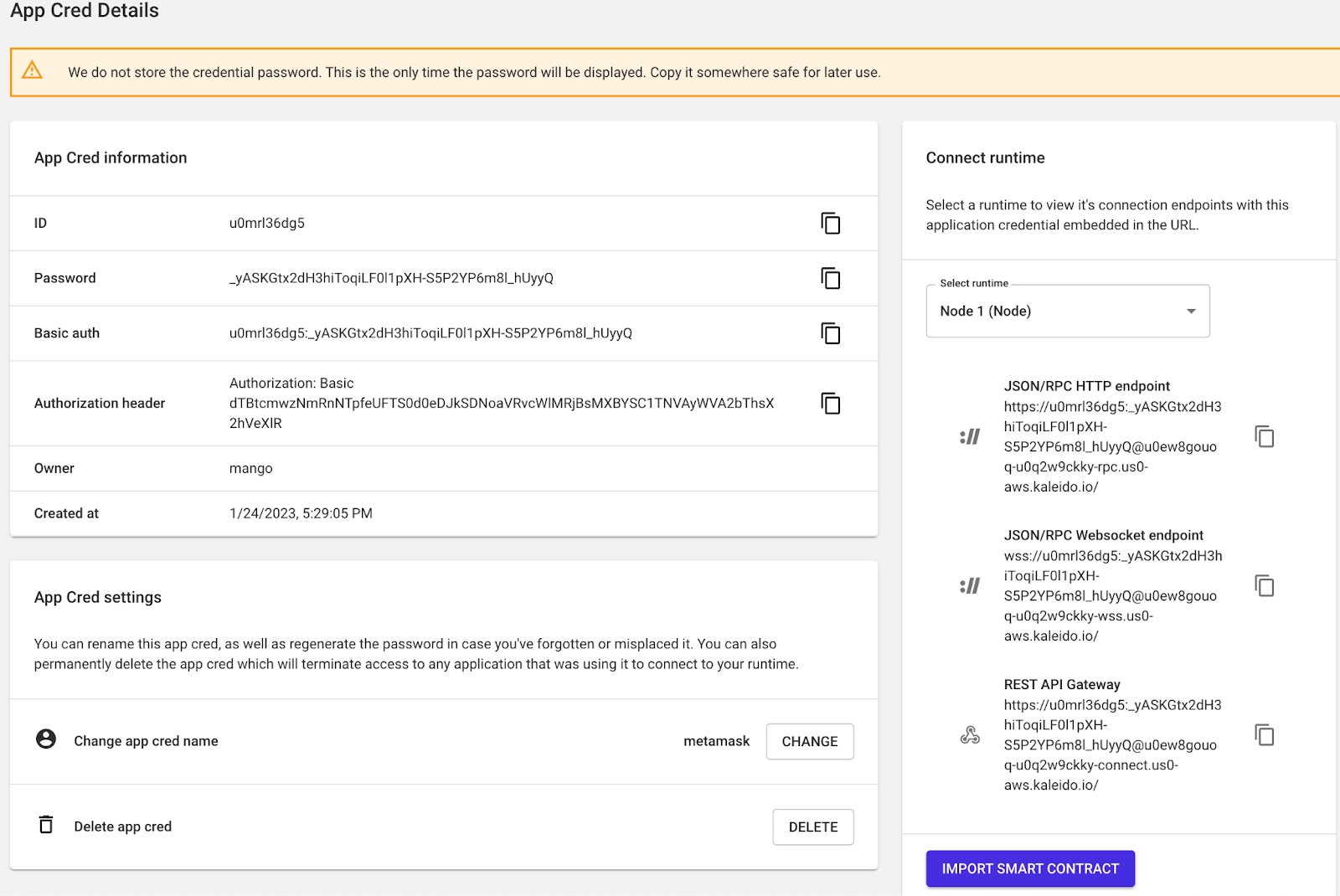 App crew details in the Kaleido console