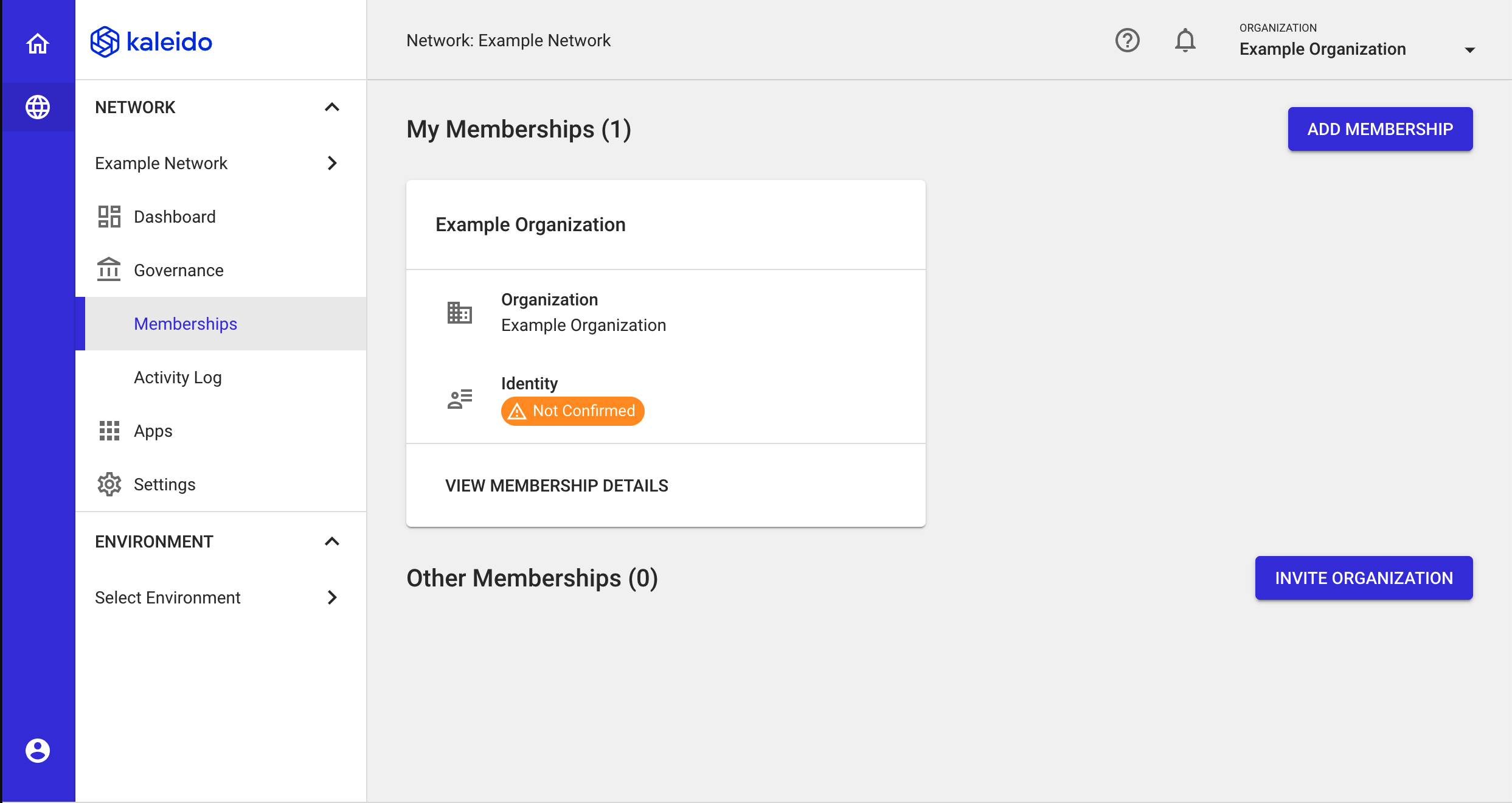 Example Memberships in Kaleido console