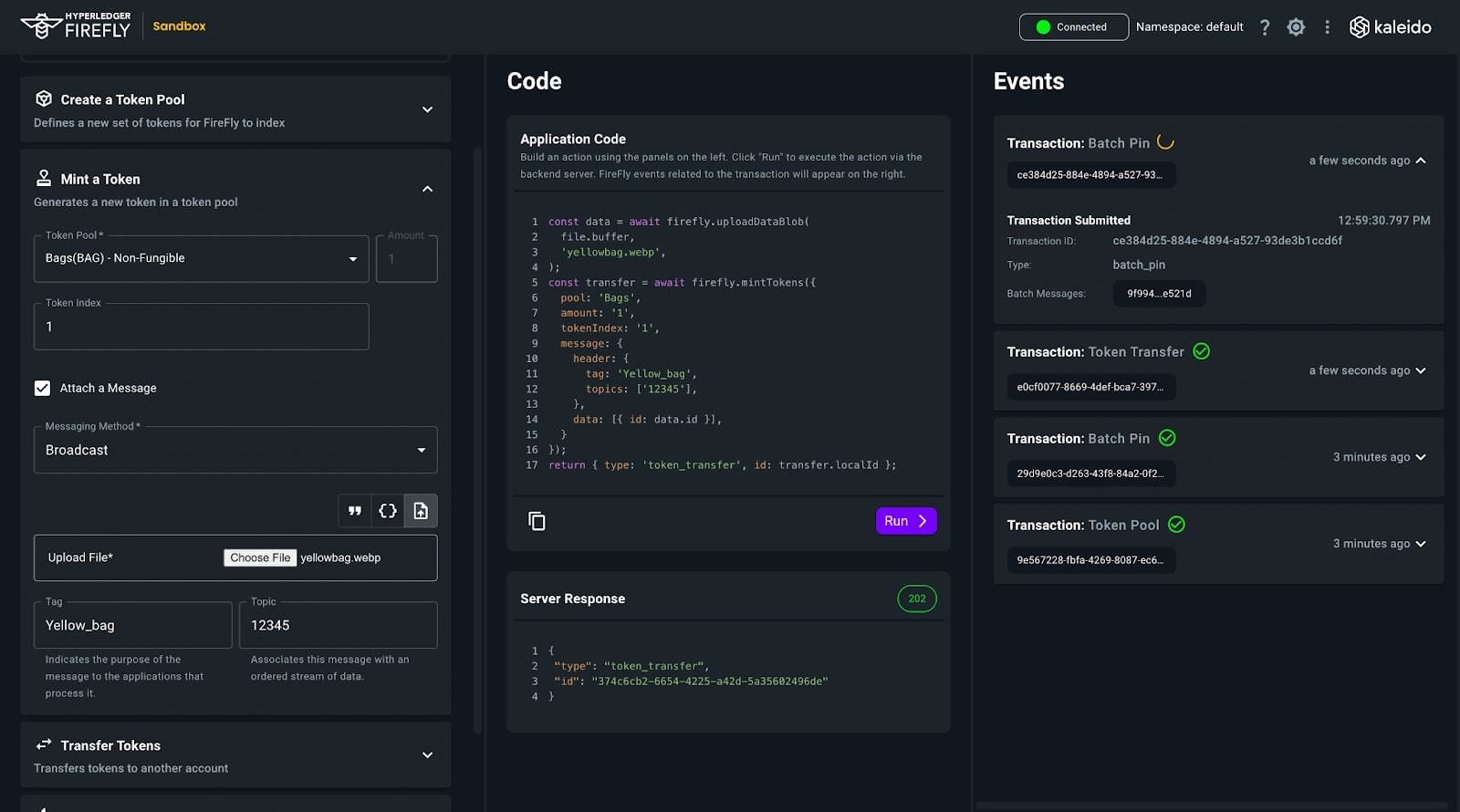 Another view inside the Hyperledger FireFly sandbox