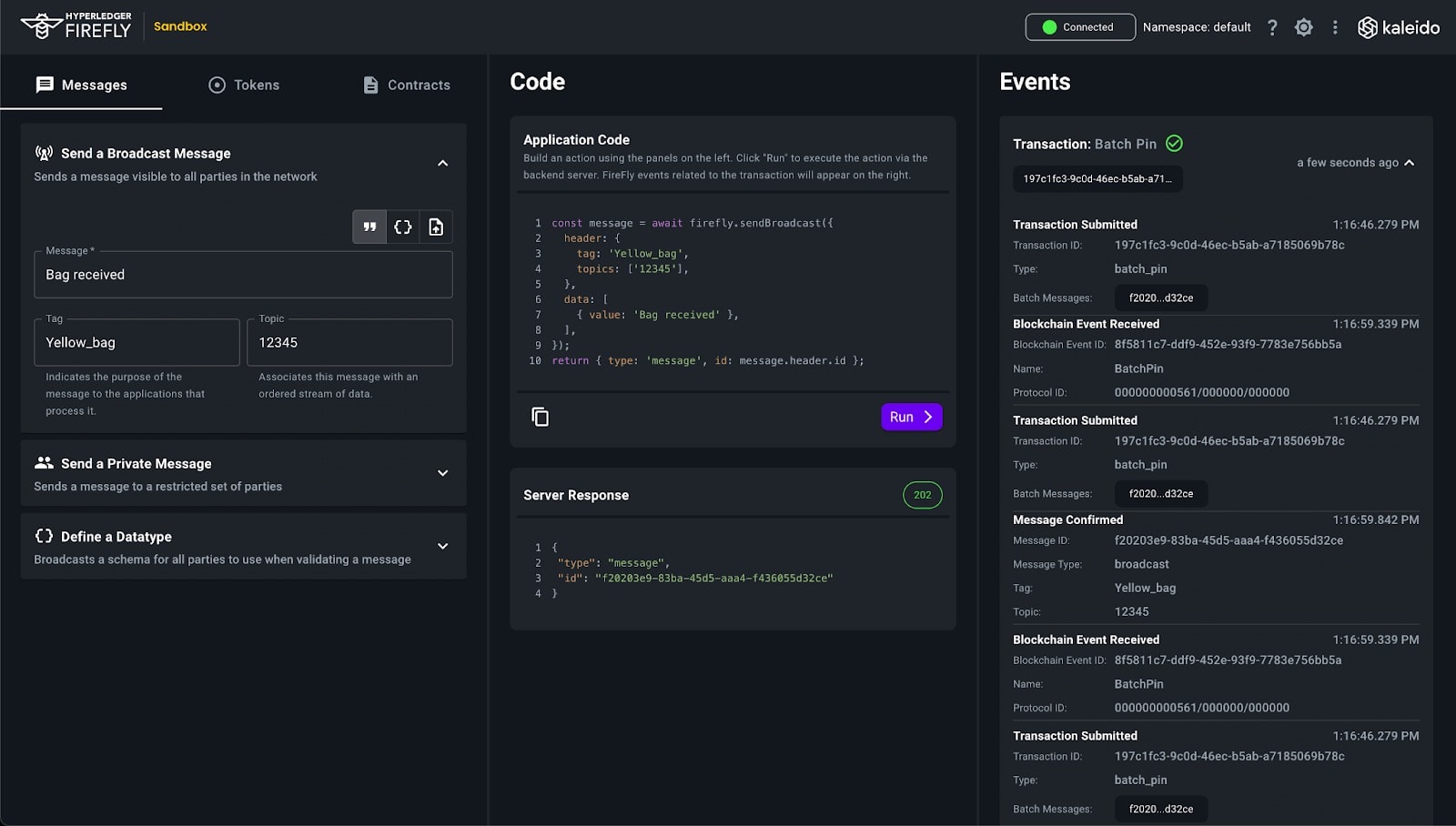 Broadcast messages inside Hyperledger FireFly