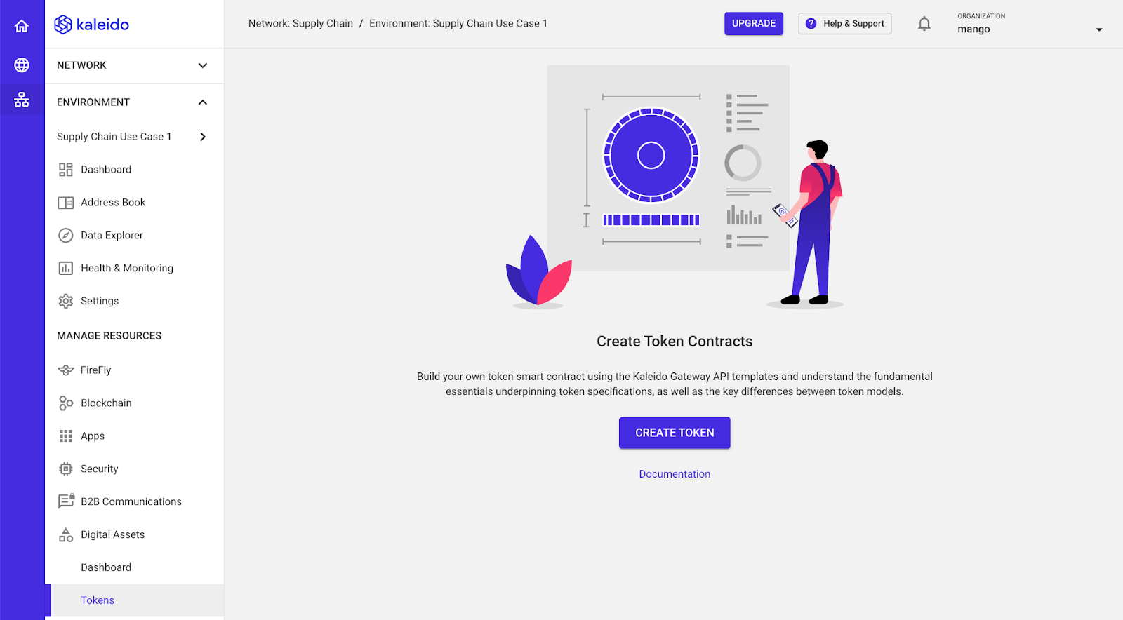 Kaleido dashboard view of the supply chain network