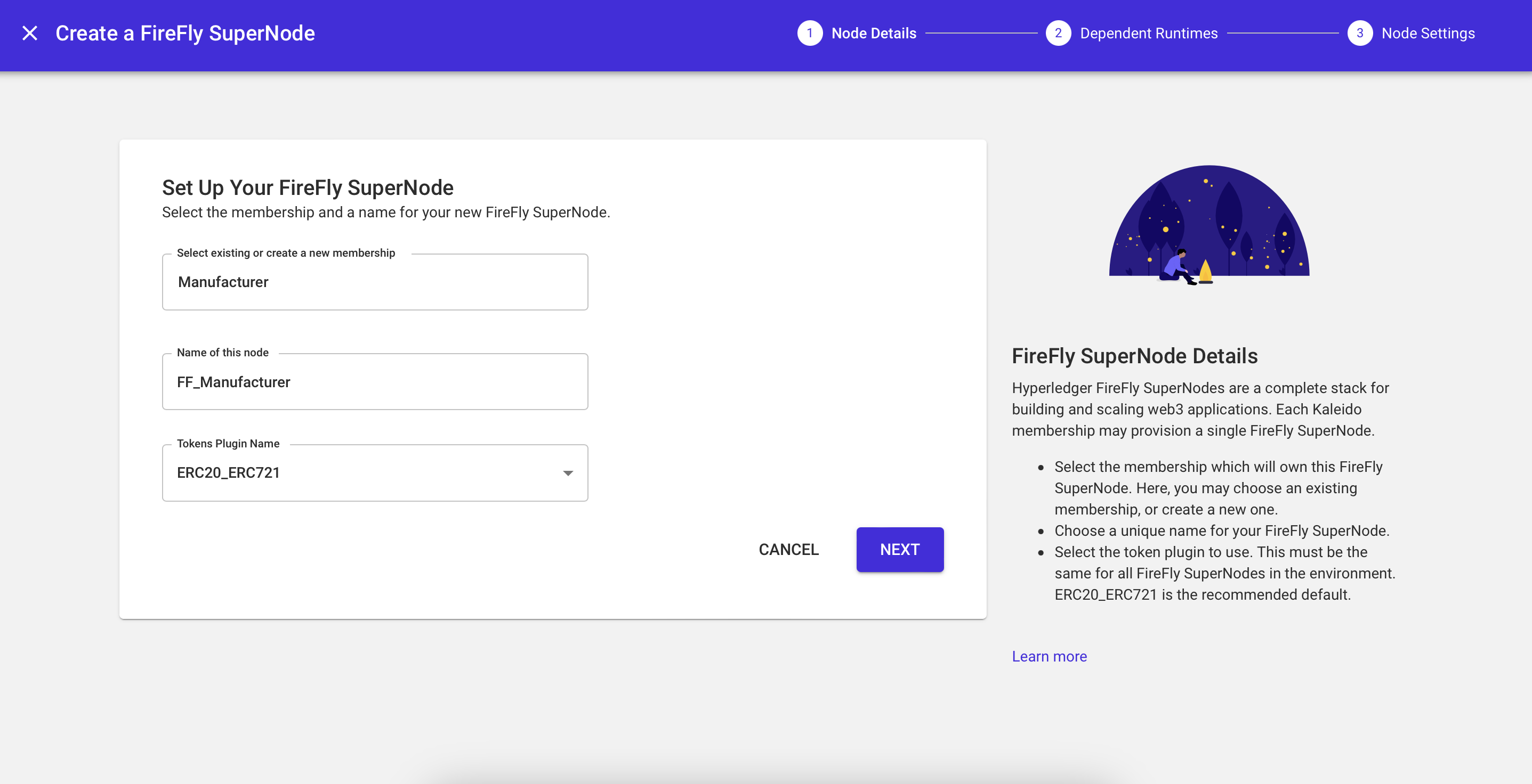 A screenshot of setting up a supernode in the console