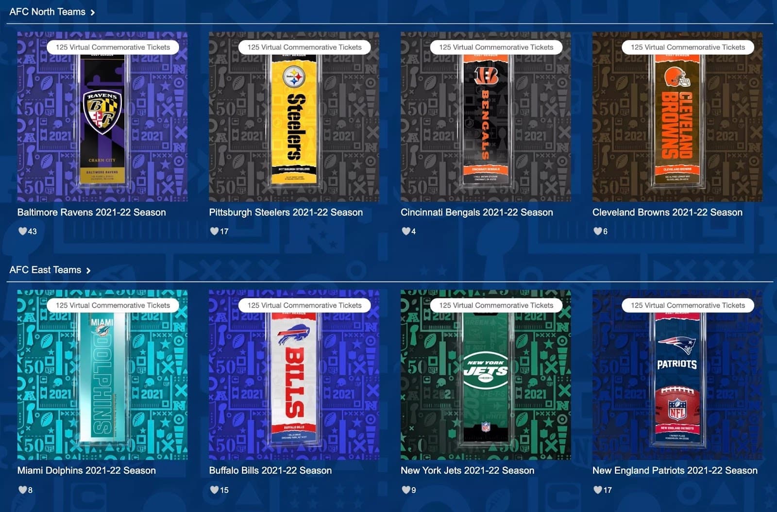 A view of NFL tickets shown as NFTs.