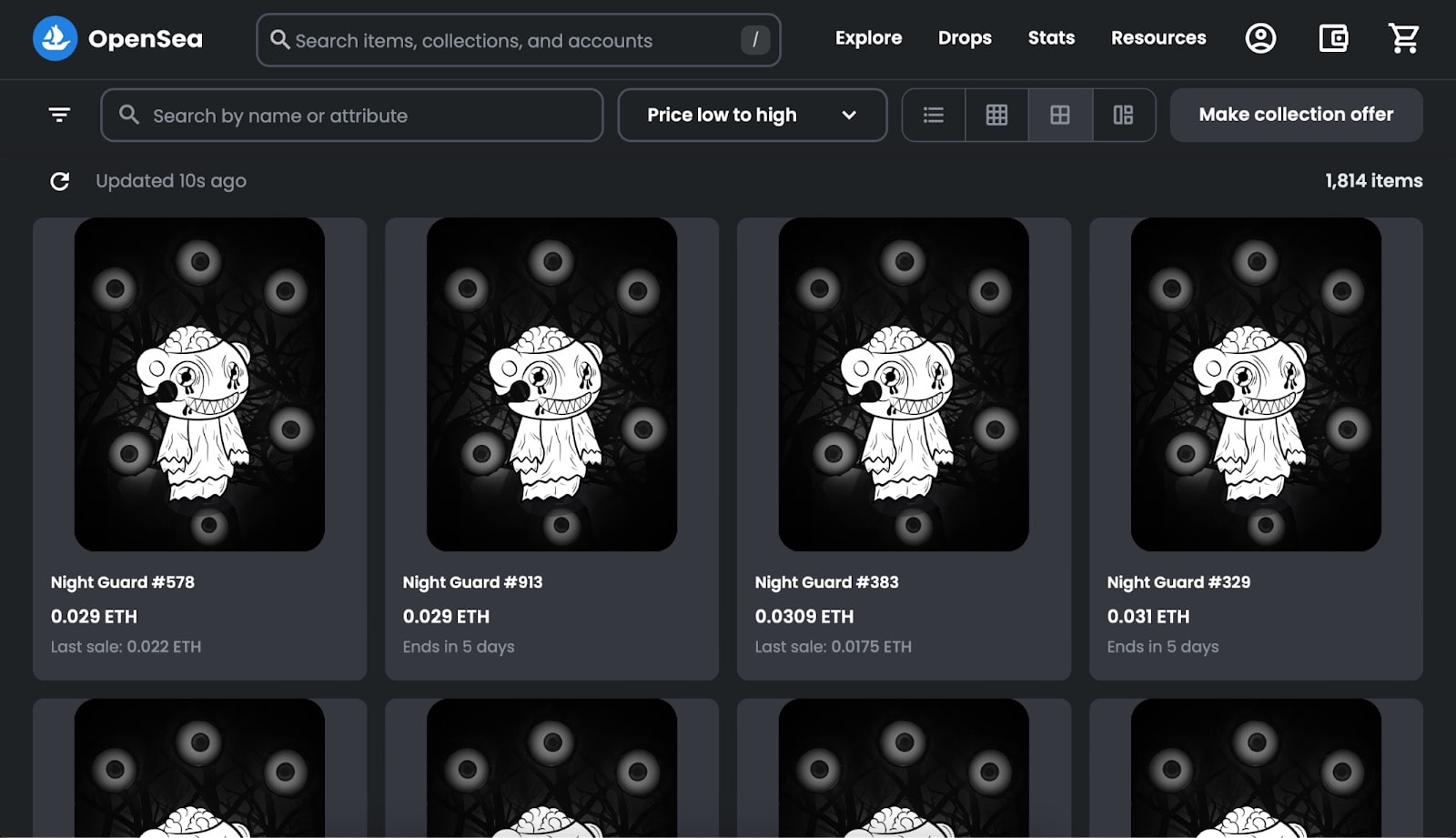 This screenshot from OpenSea shows avatars for sale.