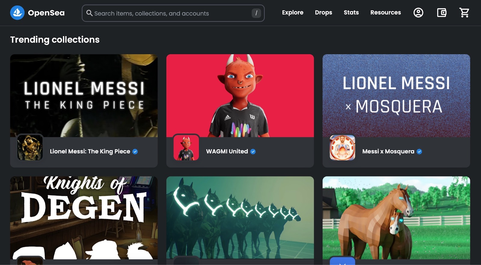 A screenshot of sports NFTs on OpenSea