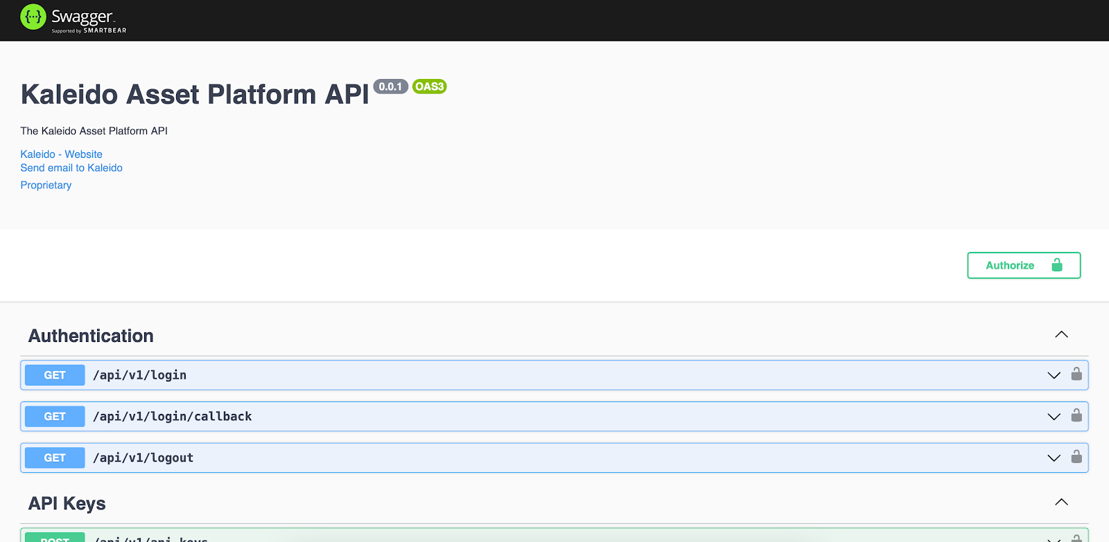 Screenshot of API Swagger in asset platform console