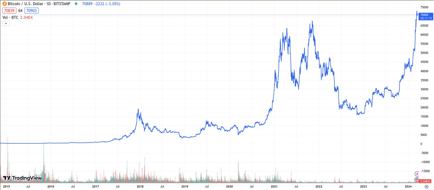 Image shows bitcoins price over time