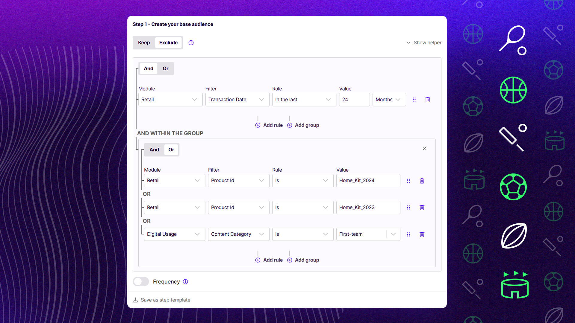 Target fans based on purchase history and behavioural data
