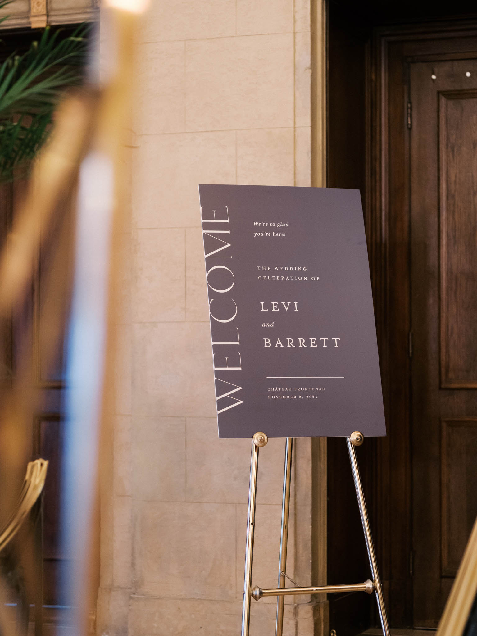 Same-sex wedding at Château Frontenac in Quebec City with elegant reception design