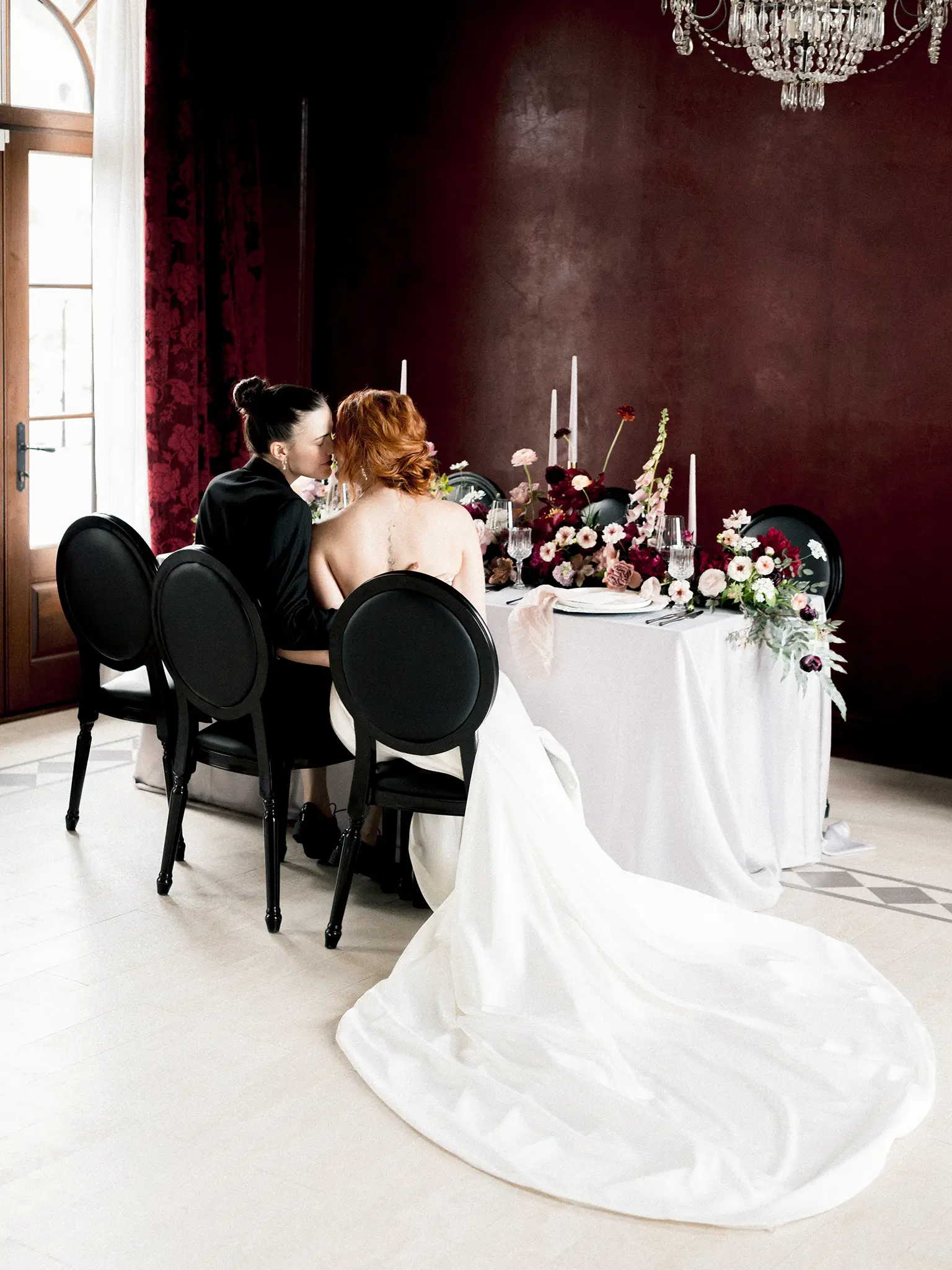 Maroon and Black Wedding Editorial at Château Ste-Agnès