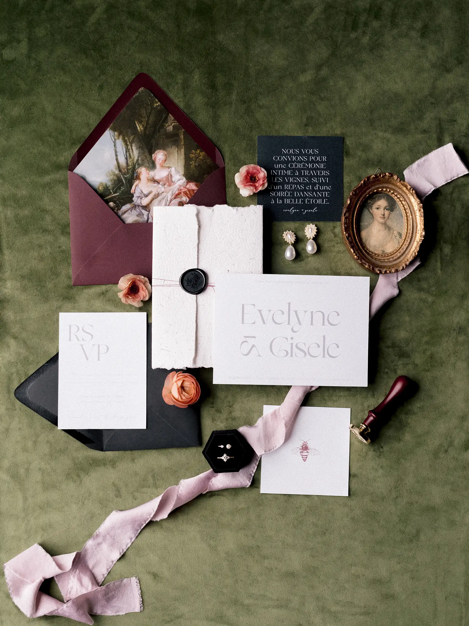 Maroon and black wedding editorial at Château Ste-Agnès in the Eastern Townships, Quebec - image 37