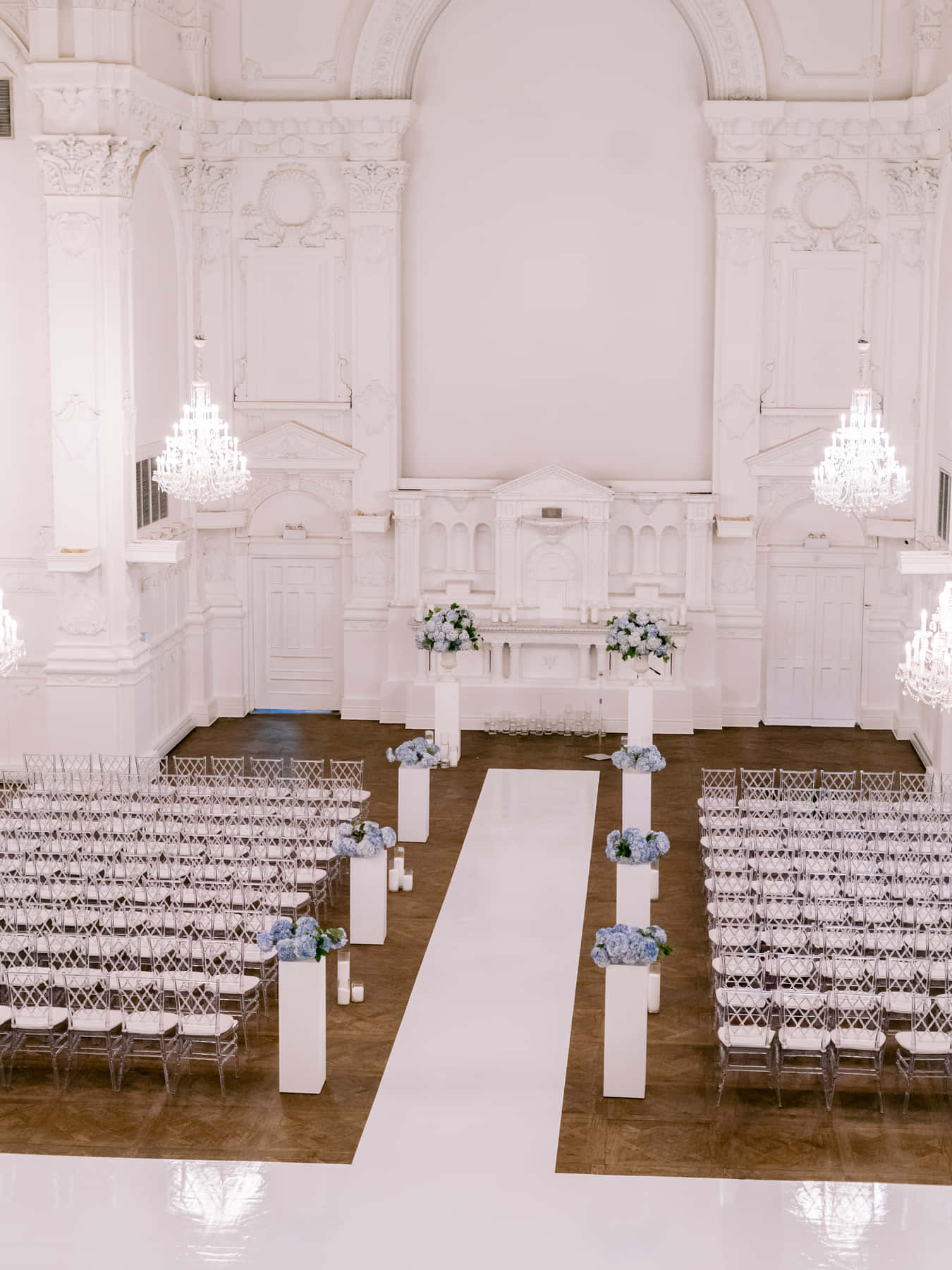 Grand Salon at Maison Principale set for a ceremony, seen from the mezzanine
