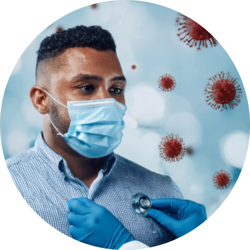 Doctor checking patient for COVID-19 symptoms during pandemic.