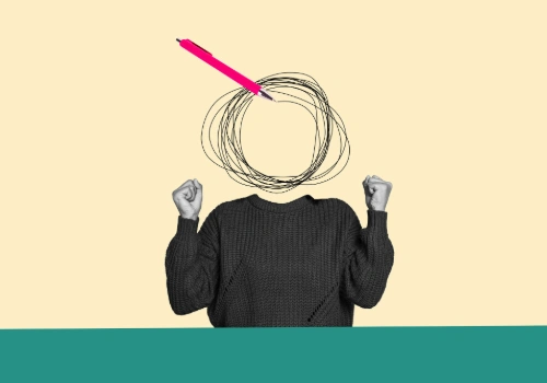 100Conceptual image representing burnout with chaotic thoughts and mental fatigue