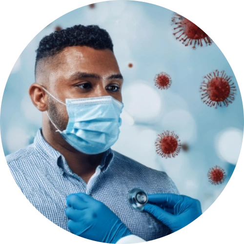Doctor checking patient for COVID-19 symptoms during pandemic.