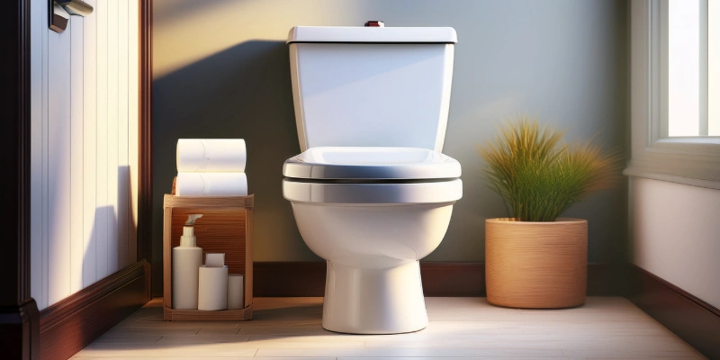 Porcelain toilet in a bathroom