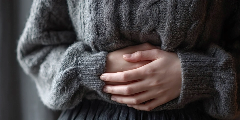 Person experiencing abdominal discomfort associated with diarrhea