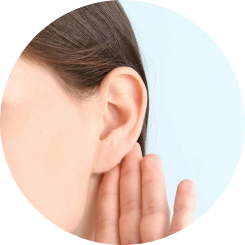 Person having difficulty hearing during conversation