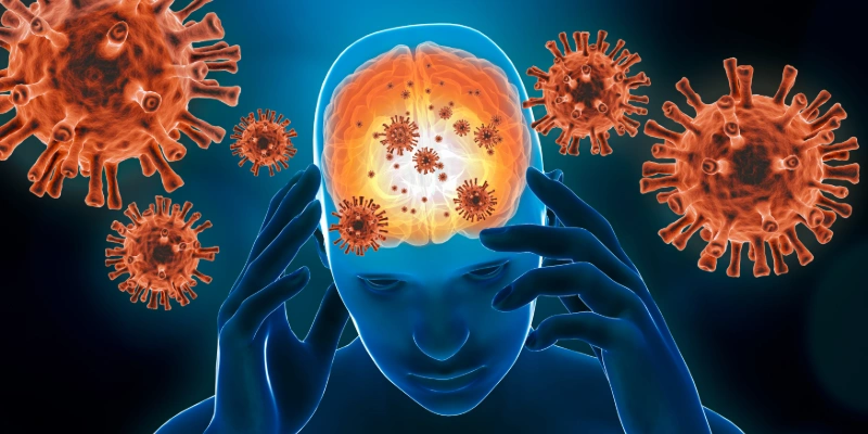 Illustration showing viral brain infection