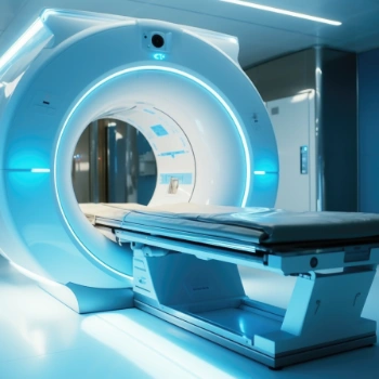 MRI machine with blue glow