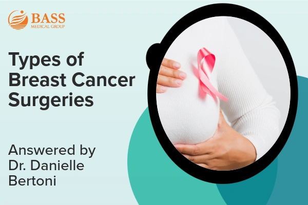 Thumbnail for a video about types of breast cancer surgeries, featuring a person with a pink ribbon on their chest