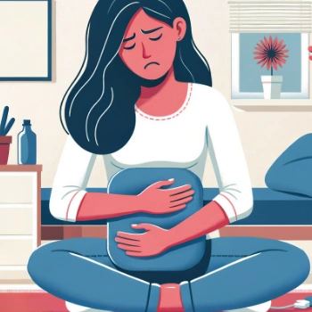 Woman cramping due to endometriosis
