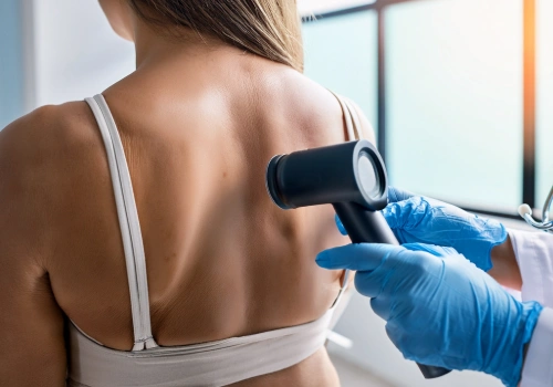 Doctor examining a patient's skin for early signs of skin cancer