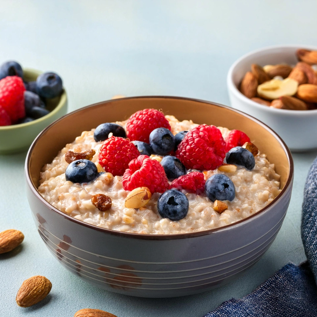 oatmeal in a bowl with berries and nuts