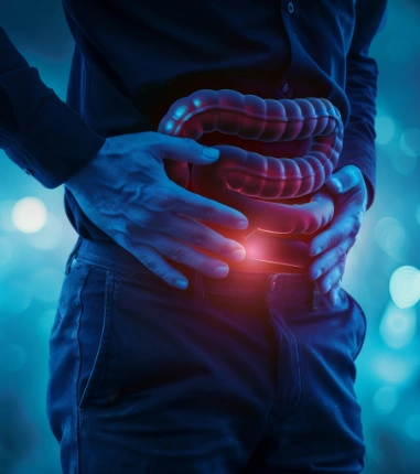 Illustration of the digestive tract with highlighted inflammation