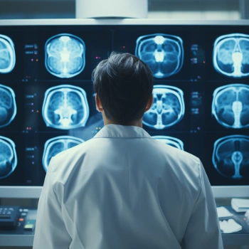 Radiologist examining fluoroscopy results